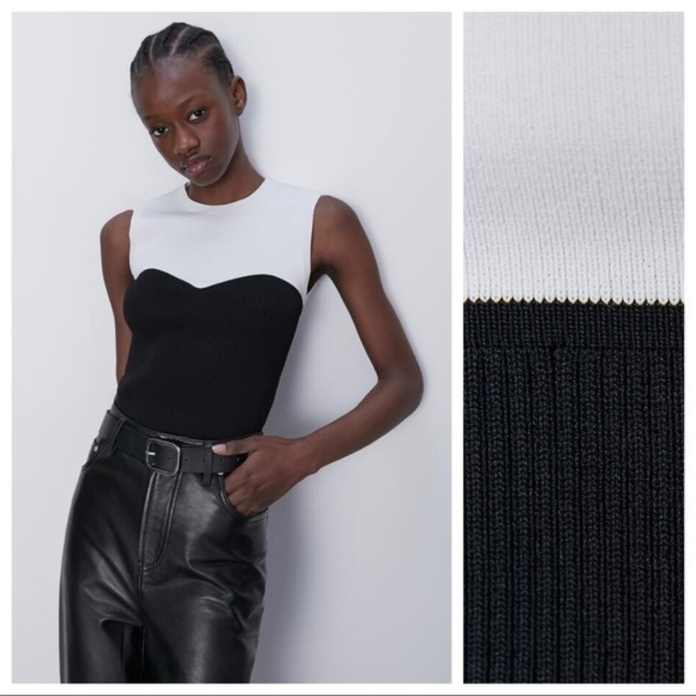 Knit black and white top (size: S)